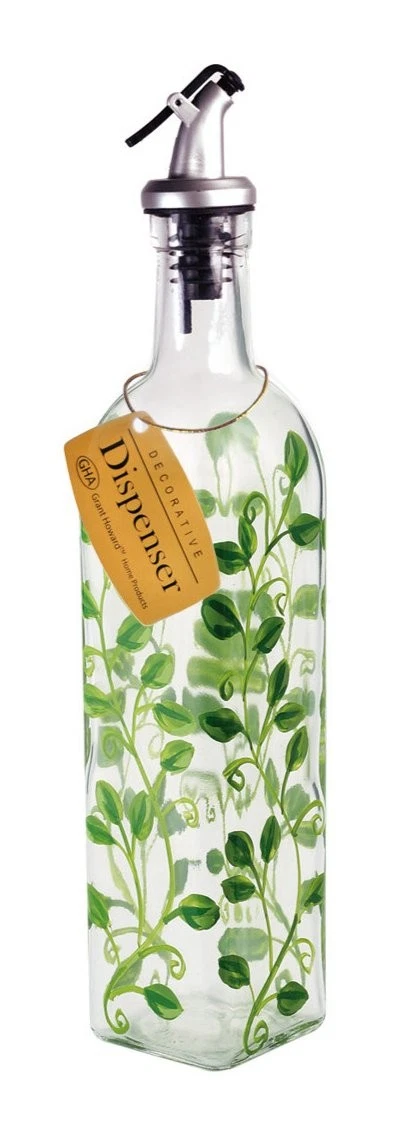 Vines Hand Painted Glass Oil and Vinegar Cruet, 16 oz, Multicolor