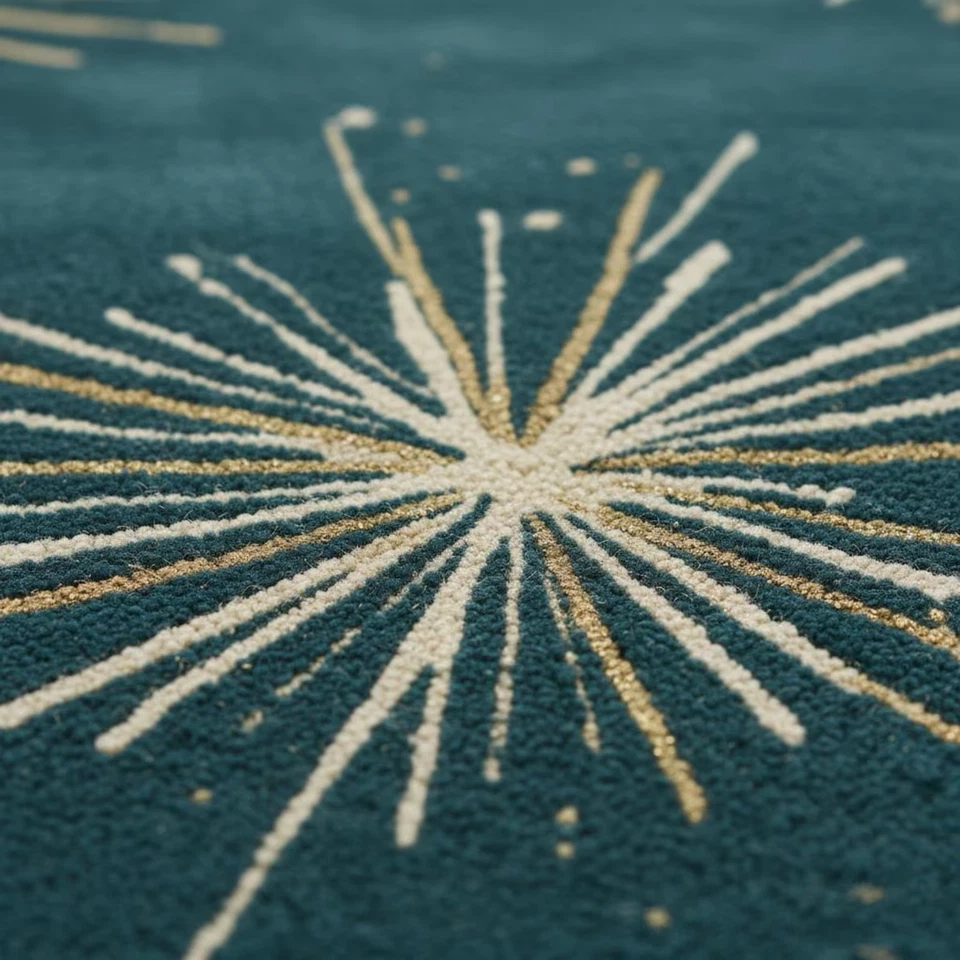 Hand-Tufted Teal Wool Rug – Modern Starburst Living Room Carpet for living room - Image 4 of 4