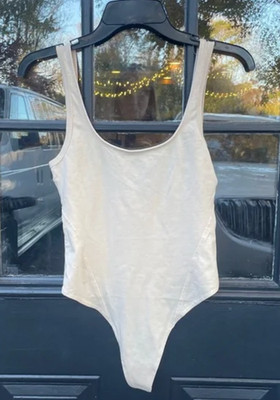 NWOT Free People Movement Cream / Nude Colored Sleeveless Tank Bodysuit Sz S