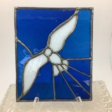 Vintage stained glass suncatcher Blue, White Seagull Or Dove 8x9 Real Glass 