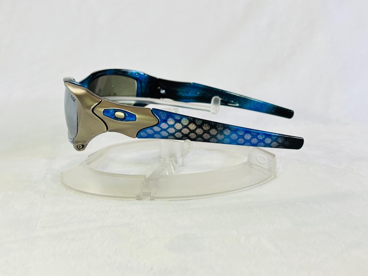 Custom Oakley Pit Boss 1 Blue Holo Hex Sunglasses with Fuse Chrome