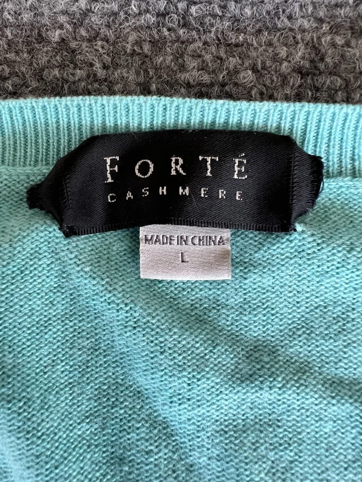 Suéter Forte 100 % cachemir para mujer talla L suéter cuello redondo manga larga verde Foto 3 de 4