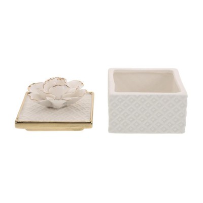  Ceramic Jewelry Storage Box with Lid - Decorative Flower Small Trinket