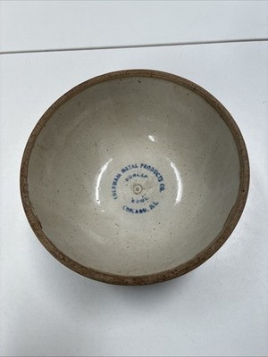 Antique Columbia Metal Products Dunlap Bowl Brown Stoneware 7  Advertising Bowl
