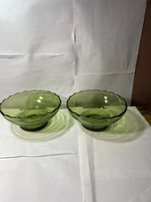 Vintage E.O BRODY CO. 6" Green Ribbed Glass Bowls 2 Cleveland OH Made in USA N5