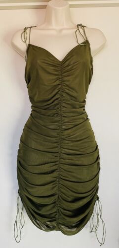 JAGGER & STONE Jgr Stn Womens Army Green Lace Up Ruffle Cocktail Dress Size 14 - Afbeelding 1 van 13
