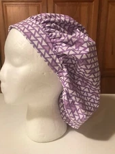 Scrub Hat Medical Nursing Chemo Lavender & White Cotton Fabric Triangles  Chef