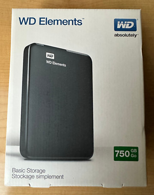 NEW & SEALED WD Elements 750GB Portable External Hard Drive PC Mac USB 3.0 Black