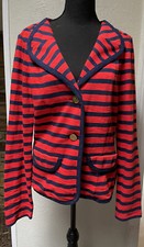 CAbi Blazer SZ Medium 224 Au Revoir Navy/Red Striped Nautical Anchor Sailor
