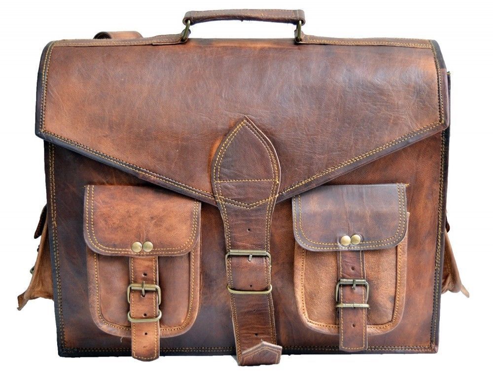 Vintage Leather Messenger Bag for Men - Handmade Business Laptop Briefcase Satchel