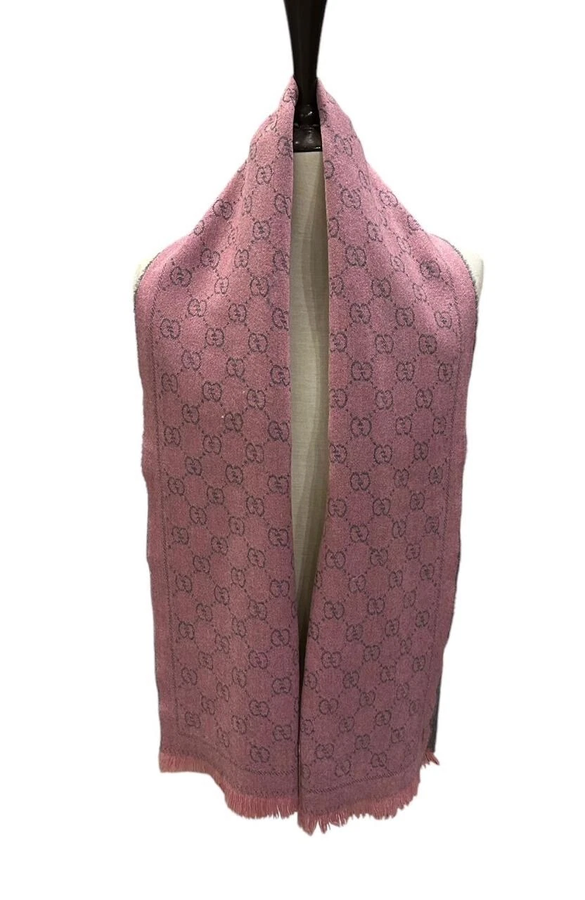 AUTHENTIQUE ÉCHARPE GUCCI OCCASION UNISEXE 100% LAINE ROSE MADE IN ITALY