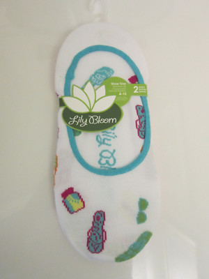NEW LILY BLOOM 2 Pair NO SHOW Footie Peds Socks Beach Theme Pink Stripe 4-10
