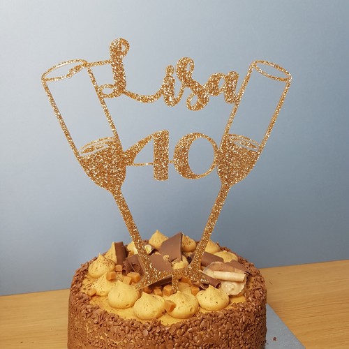 Champagne Personalised Cake Topper, 18th, 21st Birthday Party Cake, Any Name Age - Picture 4 of 8