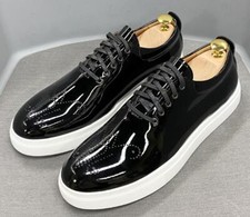 Men's Fashion British Round Toe Lace Up Sport Shoes Casual Patent leather Shoes