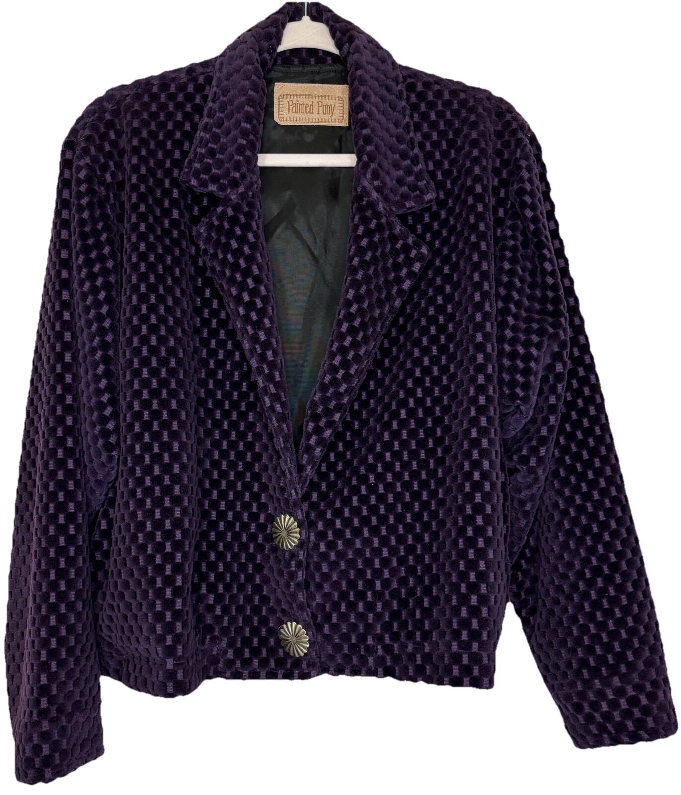 Giacca Bomber Dipinta Pony Cropped Grande Viola Bobble Botton Vintage