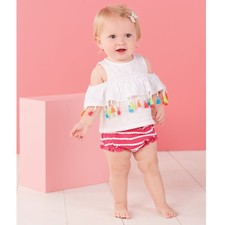 Mud Pie E8 Fun In The Sun Baby Girl Tassel Pinafore Bloomer Set 1112394 0-3mo