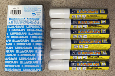 6 Zig Illumigraph Wet Erase Broad Markers 6mm - White NIB PMA-720, Fluorescent