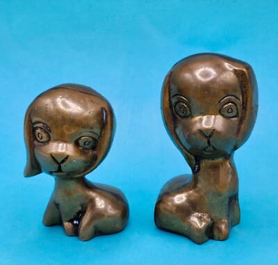 Vintage Two Solid Brass Puppy Dogs Sad, Droopy, Cute! made in Taiwan R.O.C.