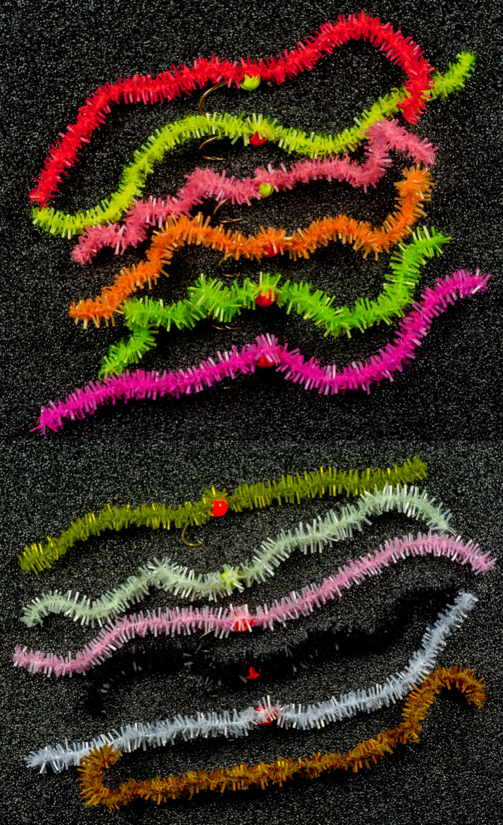 12 x Jumbo Chewing Gum Worms Mixed Colours Trout Flies Worms