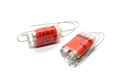 2x KF Styroflex Doppel-Kondensator Siemens Halske Typ DRP75614, 3390 pF / 120 V-
