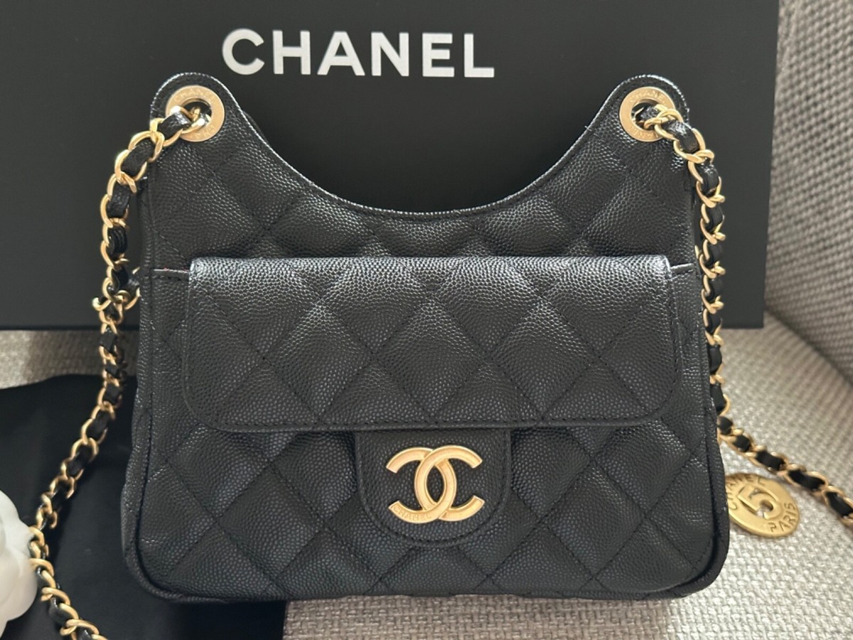 MIB 100%AUTH CHANEL 23P Black Caviar Leather Small Hobo Bag MIB 100%AUTH CHANEL 23P Black Caviar Leather Small Hobo Bag