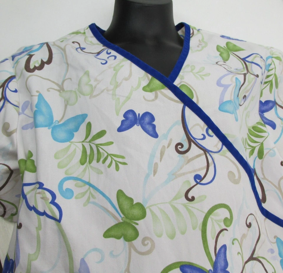 SB fashion scrub top womens size Small Butterflies Butterfly v-neck short sleeve - Image 4 of 4