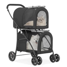 Double Dog Stroller with Detachable Carrier Bags Large 4 Wheels Foldable Jogger