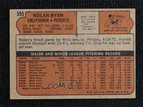 1972 Topps Nolan Ryan #595 HOF - Picture 2 of 4