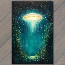 Art Print  Jellyfish Glowing Stars Underwater Night Ocean Fantasy Art Nature