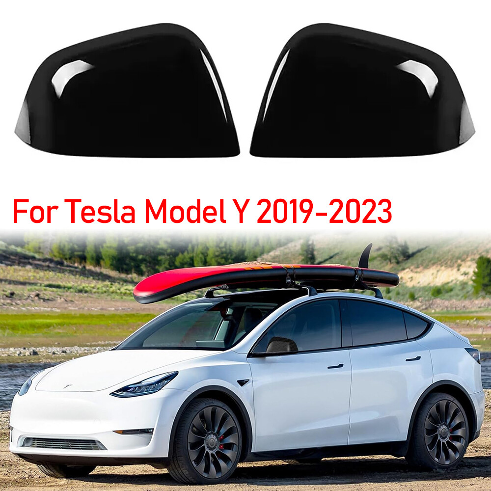 For Tesla Model Y 2019-2023 Gloss Black Rearview Mirror Cover Shell Cap Trim ABS