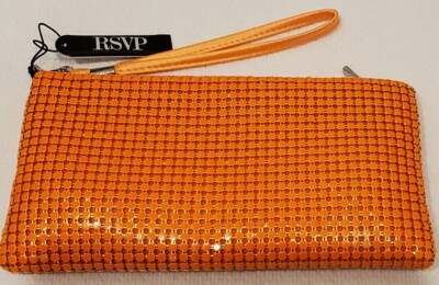 NEW RSVP - Orange Mesh Zippered Wristlet with Strap w/Tag Attached
