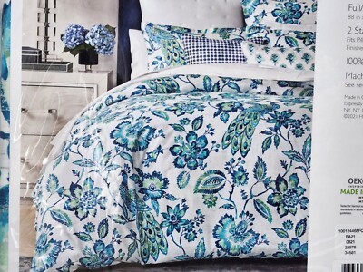 Sky Bedding Hailey FULL QUEEN Comforter Cover Set, Floral, 100% Cotton, Teal