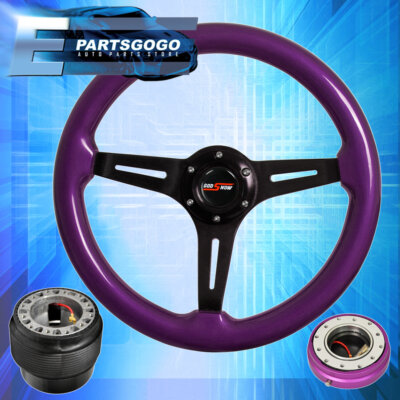 Purple Wood Trim Deep Dish Steering Wheel + Slim Quick Release For 89-05 Eclipse