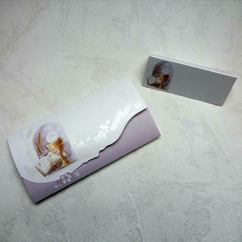 Einladung und passende Tischkarten zur Kommunion, auch mit Textdruck