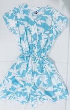 Hilo Hattie VTG 80s Womens Romper Playsuit XL Teal Blue Floral Hawaii NEW