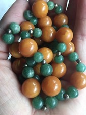 51g Baltic Amber Bead Necklace Butterscotch EggYolk Spinach Green Jade Antique