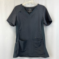 IFlex Women Scrubs Top Gray Shot Sleeves Pockets Medical V Neck Pullover XS