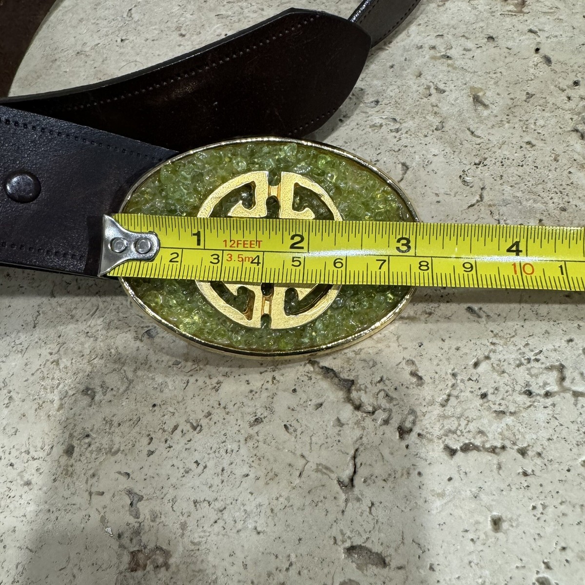Swankybelts Gemstone Goldtone Buckle Brown Leather Belt Adjustable Size  28 / 34 Brown Belt With Gold Buckle - Mens Belts Brown - Golden  main image 4