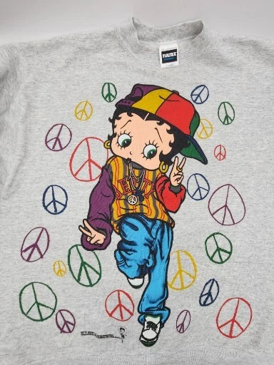 Sudadera Vintage 1993 Betty Boop Hip Hop Peace Out Gris 2 Caras Talla XL-Tultex Foto 4 de 4