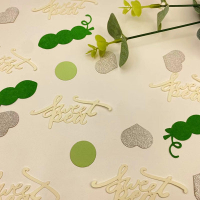 100PCS Sweet Pea Baby Shower Table Confetti - Green Happy Little Sweet Pe Decora