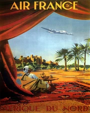 POSTER AIRPLANE FLIGHT OVER NORTH AFRICA ARAB TRAVEL VINTAGE REPRO FREE S/H