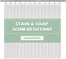 Long Shower Curtain Liner 72 X 72 Clear Plastic Shower Liner PEVA With 12 Hooks