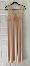 Vintage Peach Nylon Sleeveless Lace Trim Ribbon Nightgown XS Sears