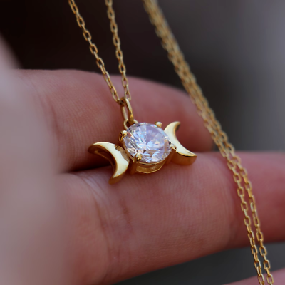 Gold Hecate Necklace Vassago Wheel Of Hecate Necklace Triple Moon