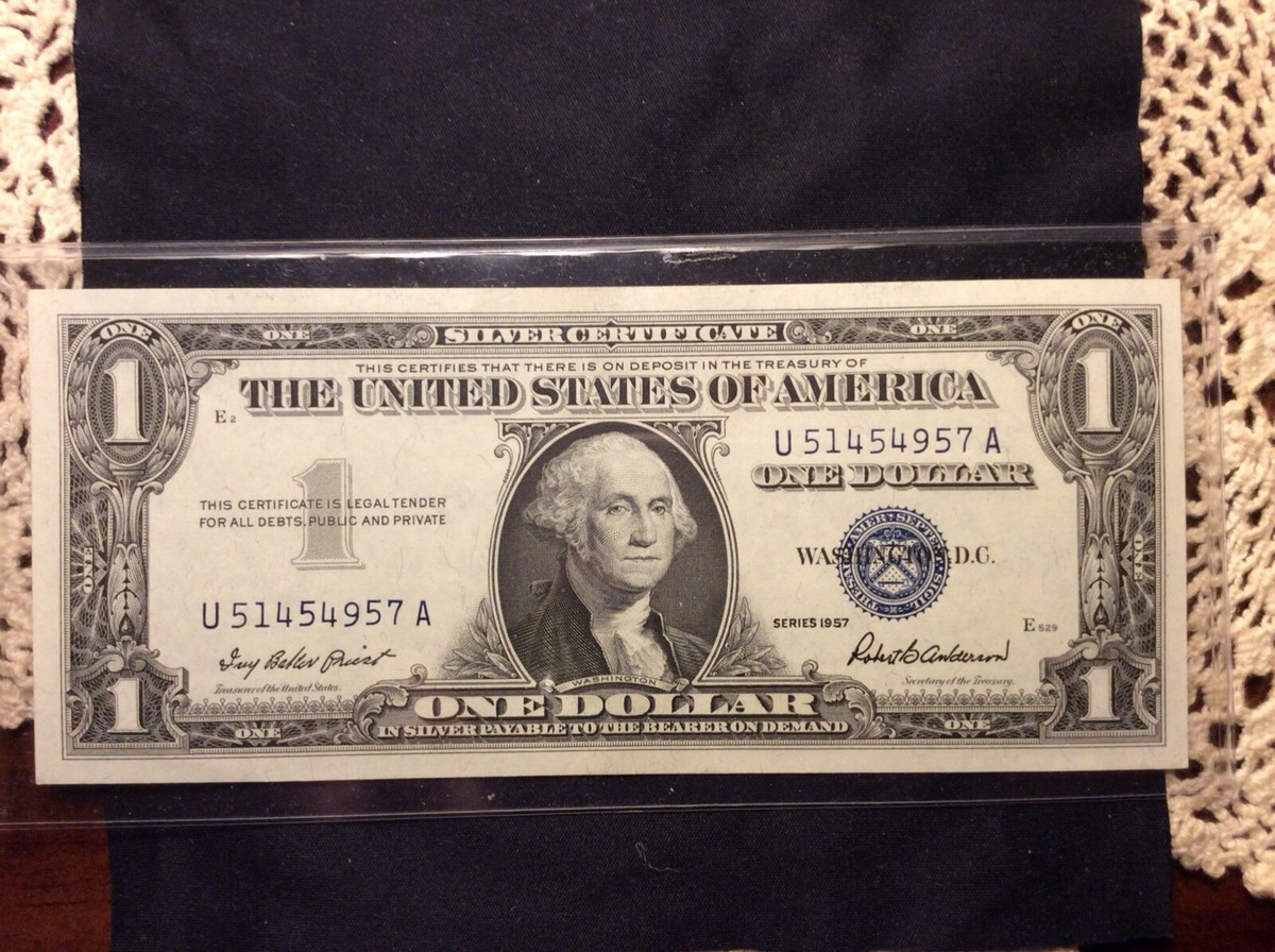 1957 $1 SILVER CERTIFICATE,ROBERT B ANDERSON SIGNATURE* CRISP BILL