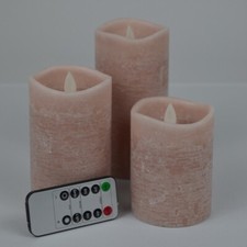 3er LED Echtwachskerzen Set rose meliert FB Timer Dimmer Flackermodus 27056 xmas