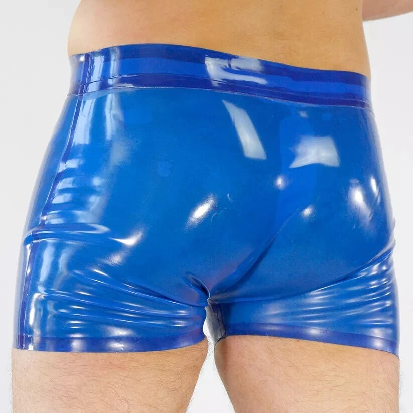 Transparent Blue Latex Rubber Oil Shiny Men's Shorts Briefs Underwear Fetish US - Image 4 of 4
