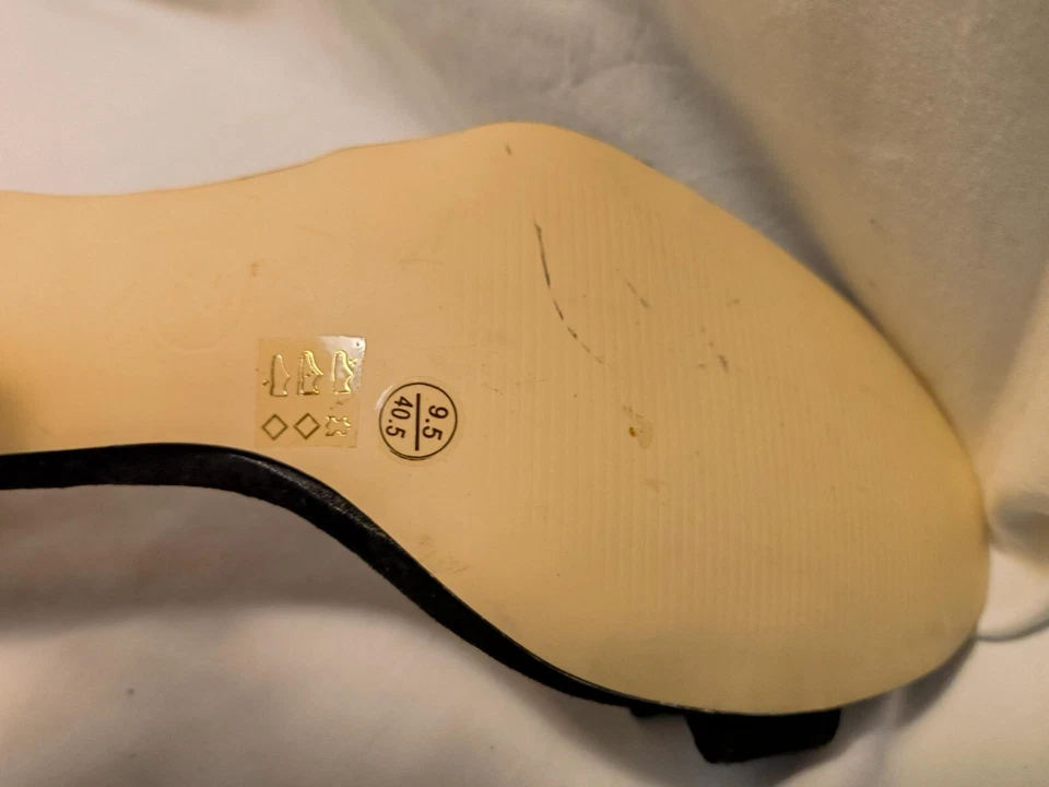 Sandalia china de lavandería de tela negra con puntera abierta talla 9,5 lazo US/40,5 Foto 4 de 4