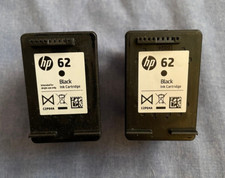 Two - 2 HP 62 Empty Virgin Black Ink Cartridges Genuine Original- Used