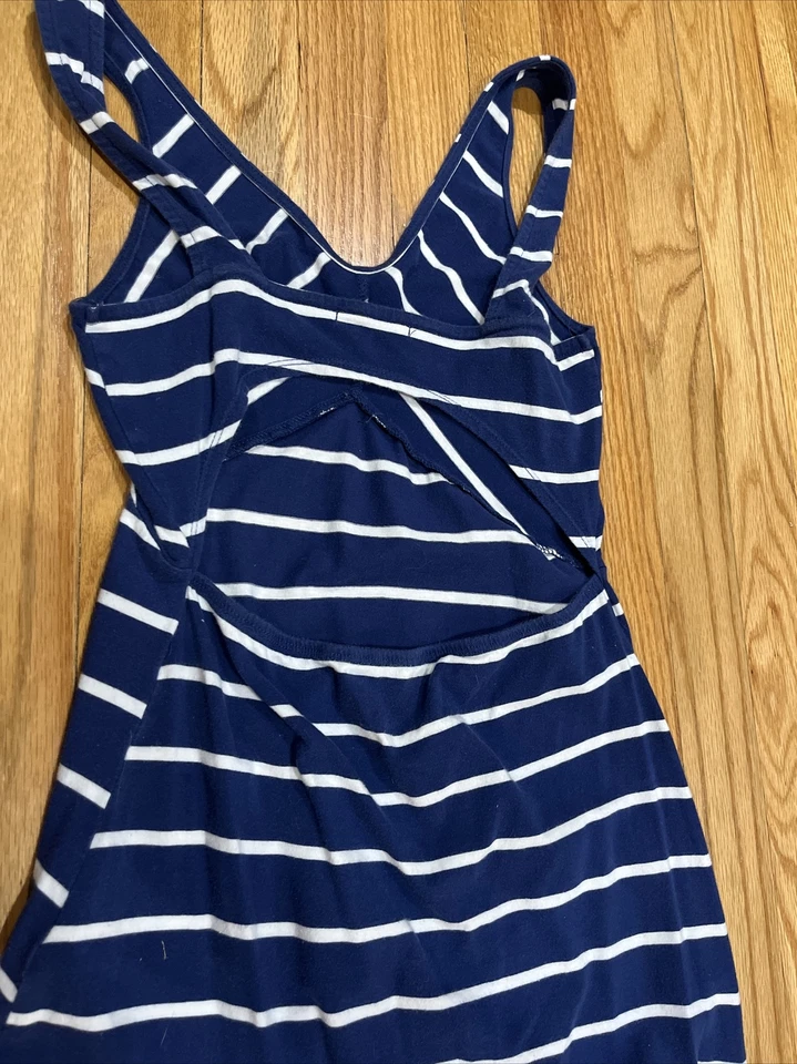 Maxi Vestido Para Mujer Charlotte Russe Pequeño Azul Blanco Rayas Algodón Súper Suave Foto 4 de 4